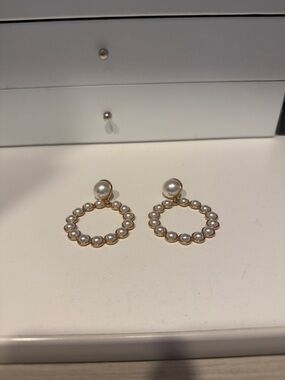 J Crew Gold-Tone Pearl Hoop Drop Earrings - White Pearl Accent